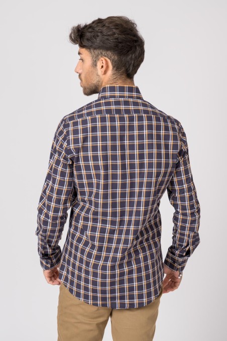 CAMISA CUADROS MARINO Y NARANJA