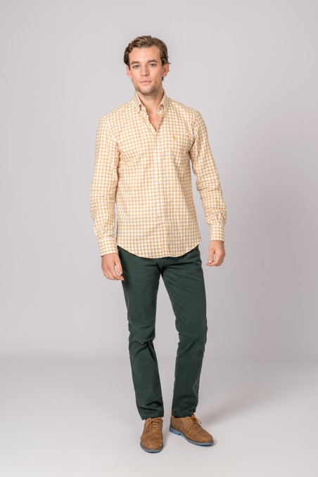 CAMISA CUADROS MOSTAZA Y BLANCO