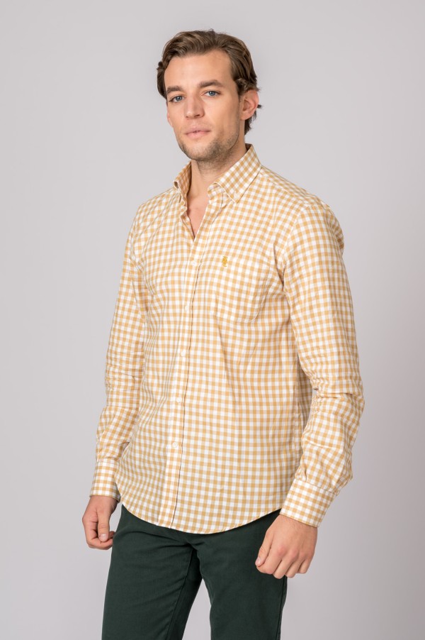 CHEMISE À CARREAUX BLANCS ET MOUTARDE 2