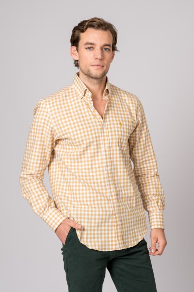 CAMISA CUADROS MOSTAZA Y BLANCO