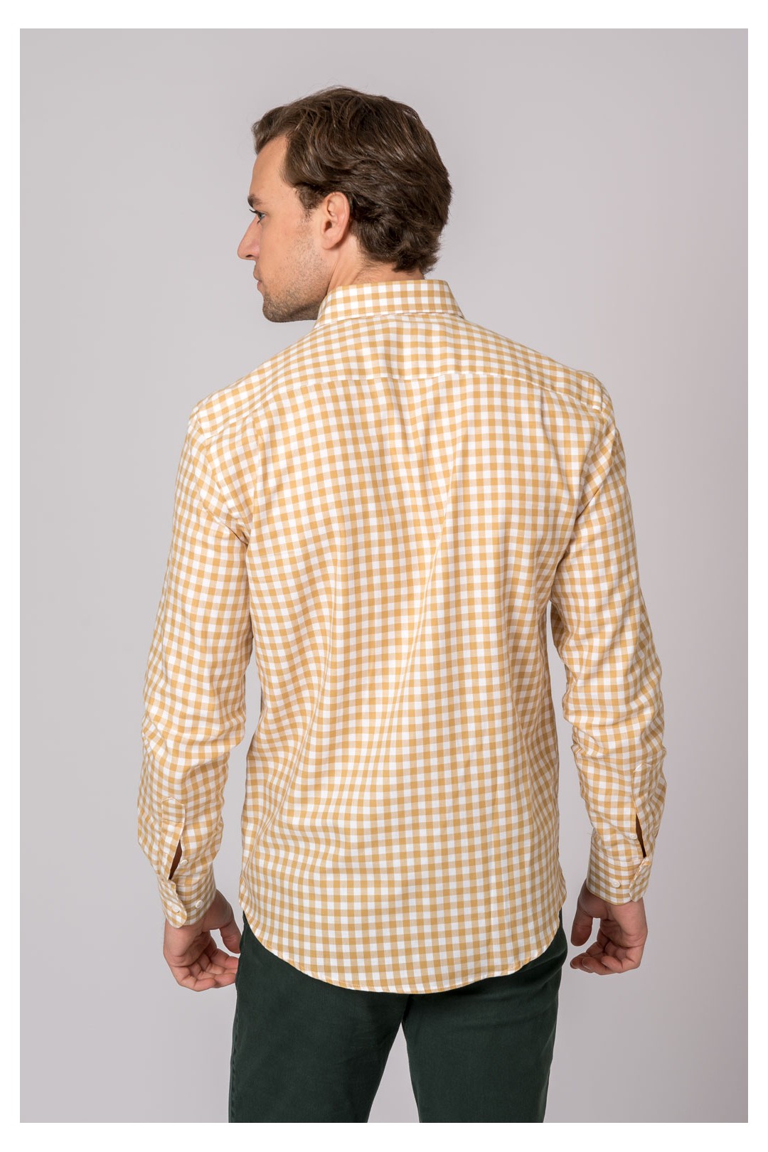 CAMISA CUADROS MOSTAZA Y BLANCO