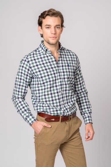 CAMISA CUADROS VERDE, AZUL Y BLANCO