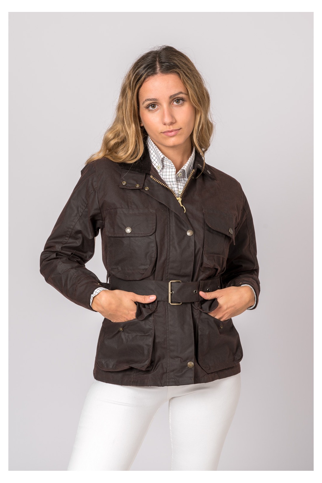 CHAQUETA ENCERADA WOMAN 4 BOLSILLOS MARRÓN