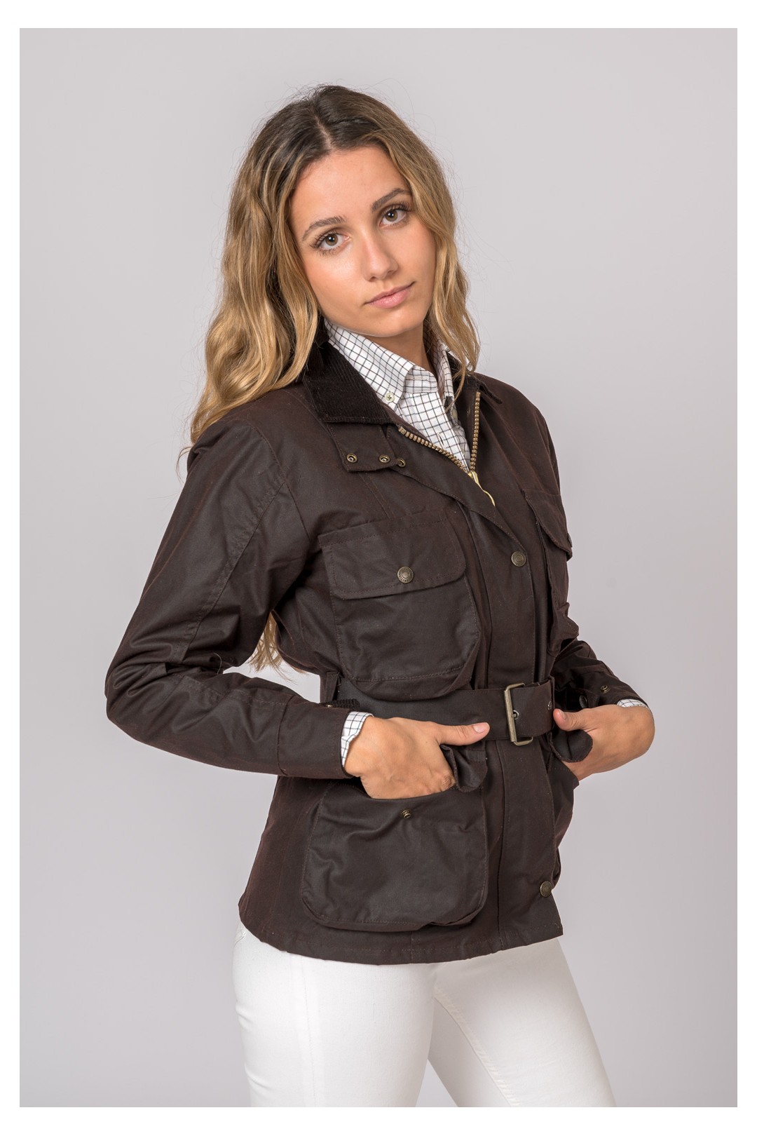 CHAQUETA ENCERADA WOMAN 4 BOLSILLOS MARRÓN