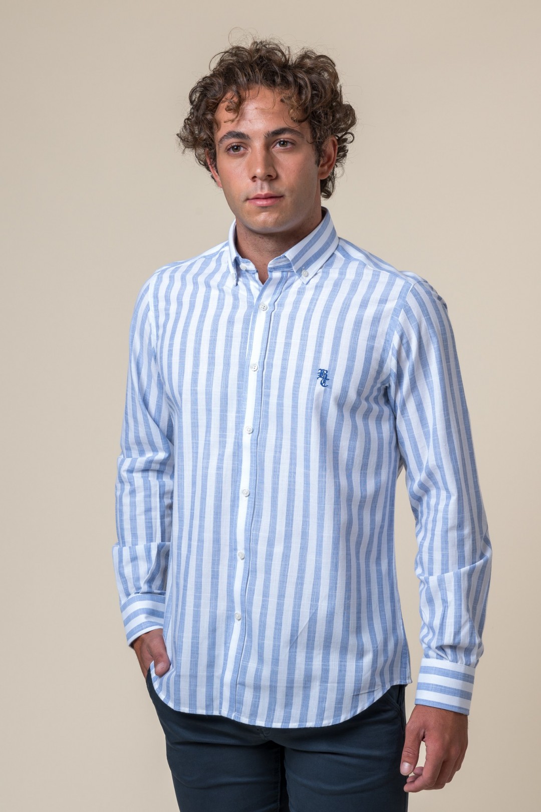 CAMICIA A RIGHE BIANCHE E BLU