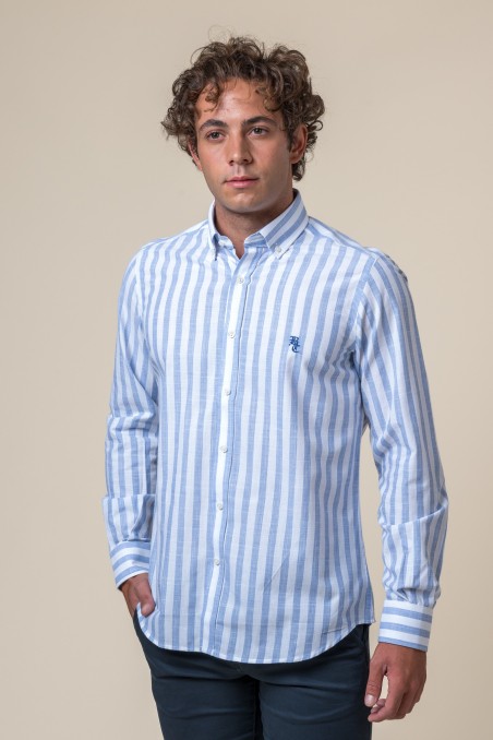CHEMISE À RAYURES BLEUES ET BLANCHES