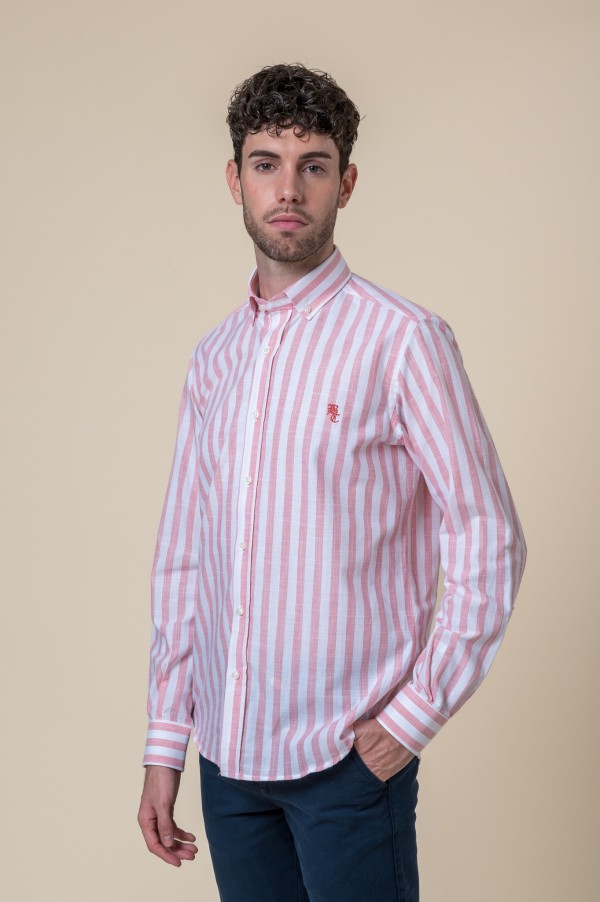 CAMICIA A RIGHE BIANCHE E ROSA