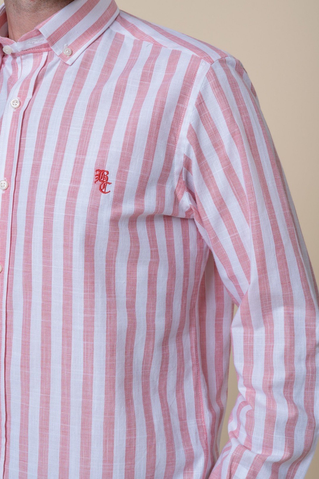 PINK AND WHITE STRIPED SHIRT