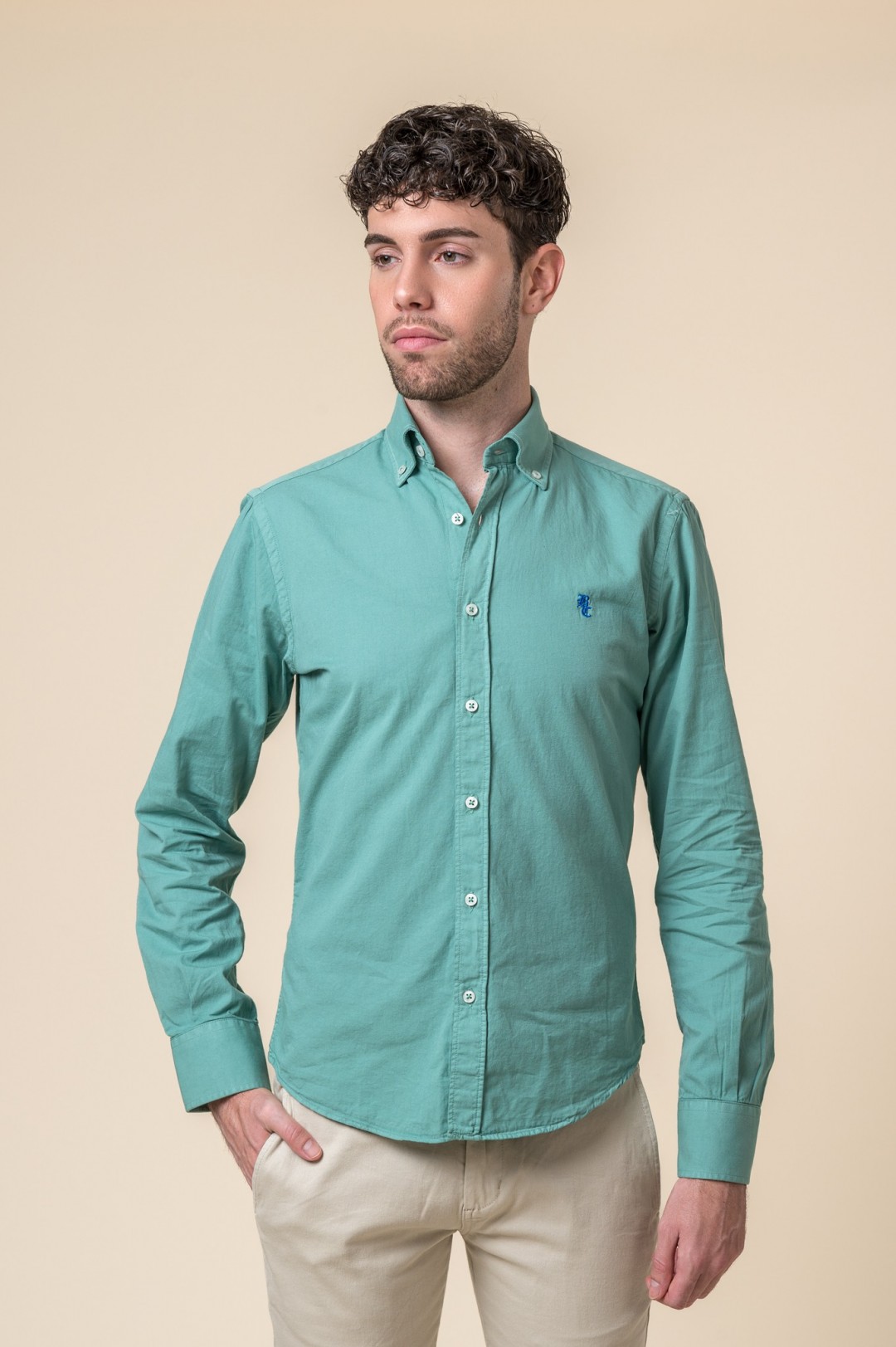 WASHED GREEN STRETCH SHIRT