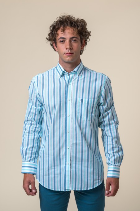 CAMICIA A RIGHE BIANCHE, VERDE ACQUA E BLU