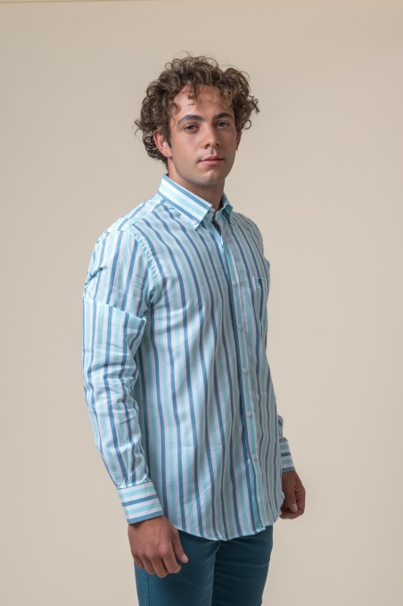 CAMICIA A RIGHE BIANCHE, VERDE ACQUA E BLU
