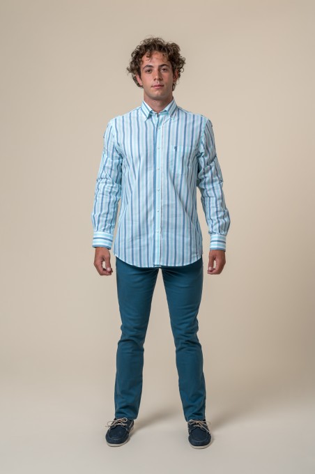 CAMICIA A RIGHE BIANCHE, VERDE ACQUA E BLU