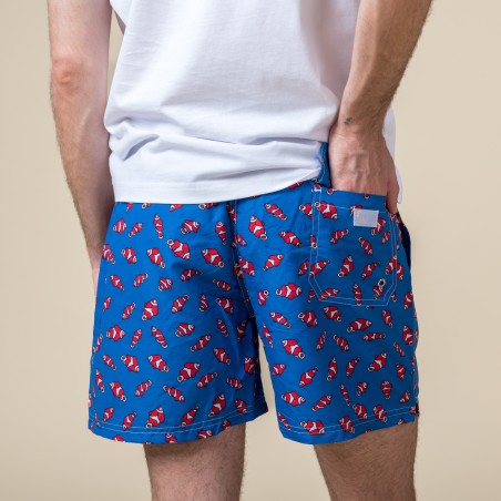 FATO DE BANHO DE PEIXE AZUL E VERMELHO