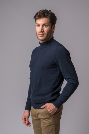 CAMISOLA DE GOLA ALTA AZUL-MARINHO