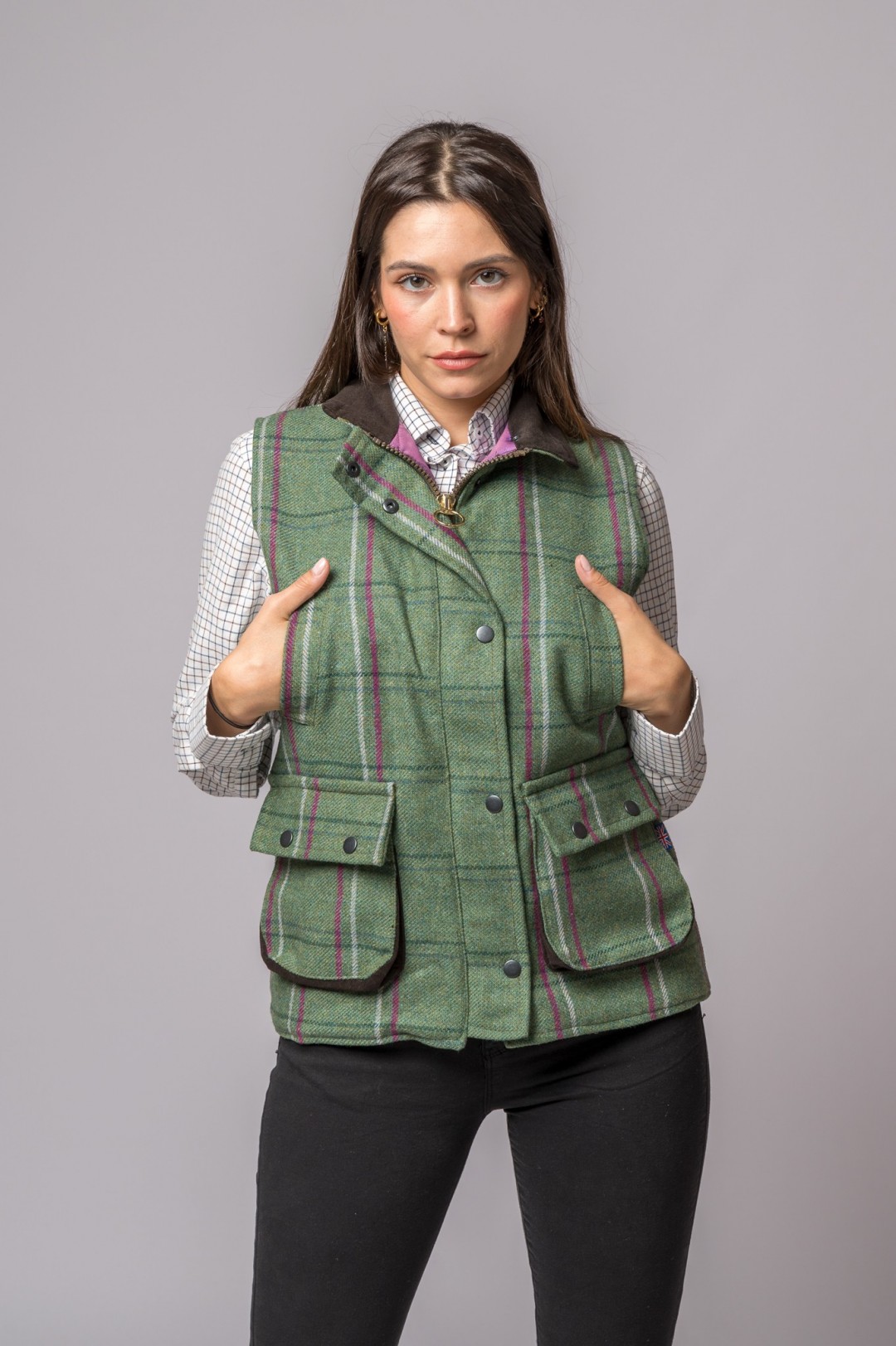 GILET EN TWEED RAYÉ ROSE