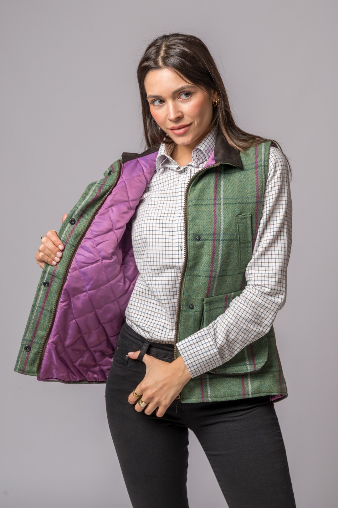 GILET EN TWEED RAYÉ ROSE