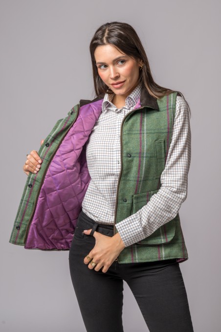 COLETE DE TWEED ÀS RISCAS COR-DE-ROSA