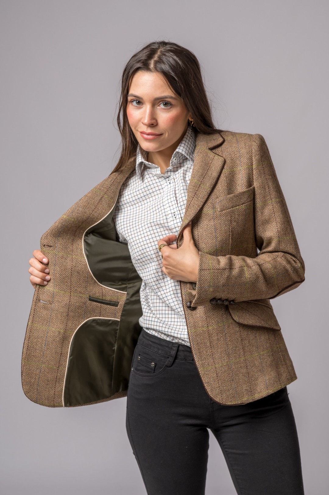CHAQUETA LANA ESPIGA RAYA VERDE Y AZUL