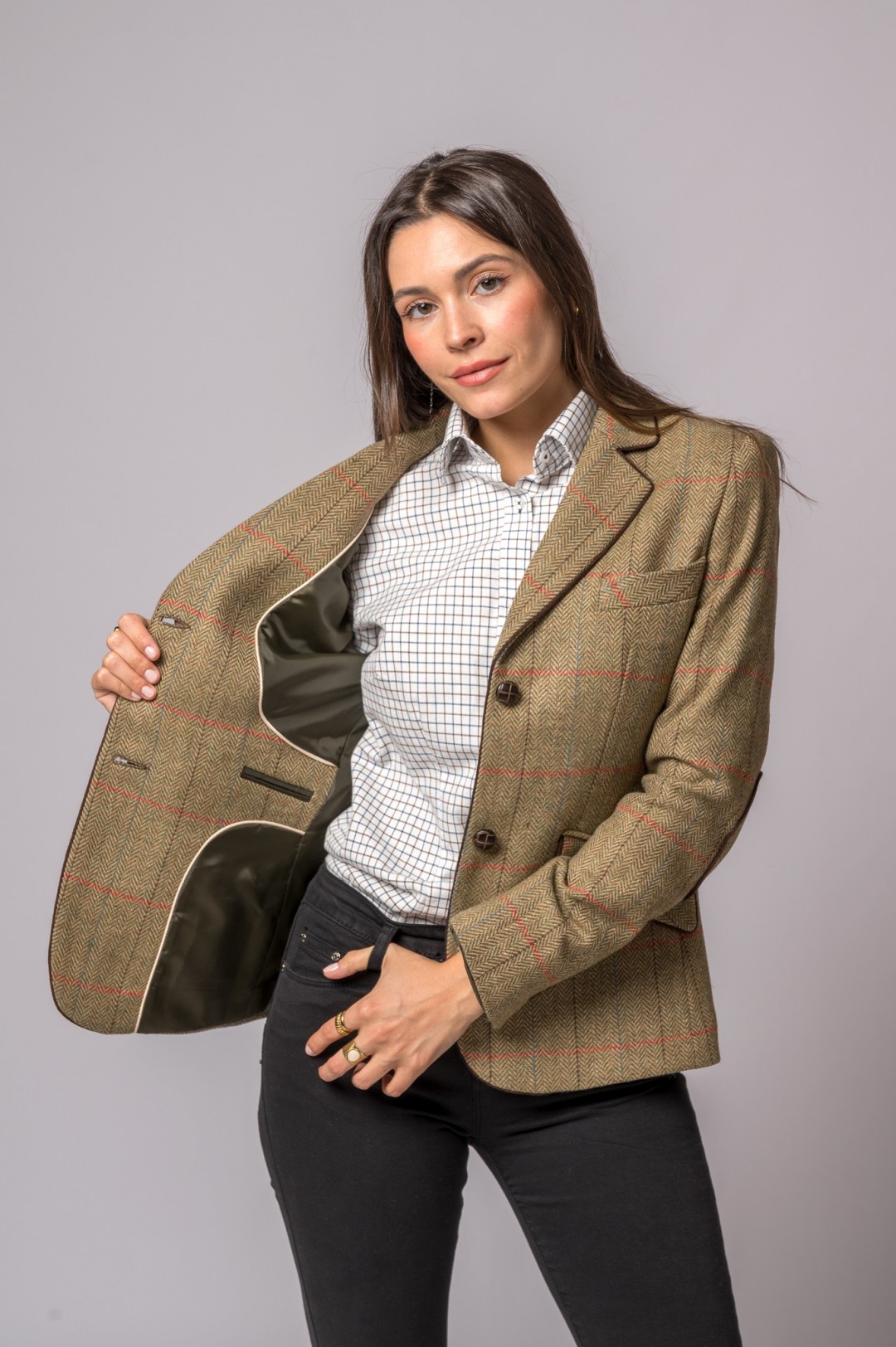 CHAQUETA LANA ESPIGA RAYA ROSA Y AZUL
