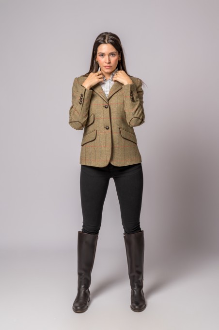 CHAQUETA LANA ESPIGA RAYA ROSA Y AZUL