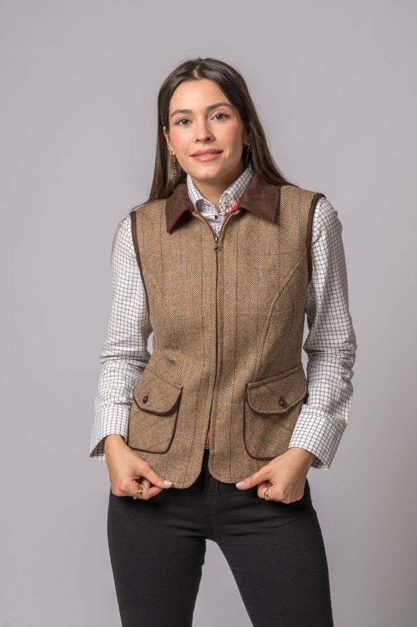 WOOL VEST HERRINGBONE GREEN AND BLUE STRIPED