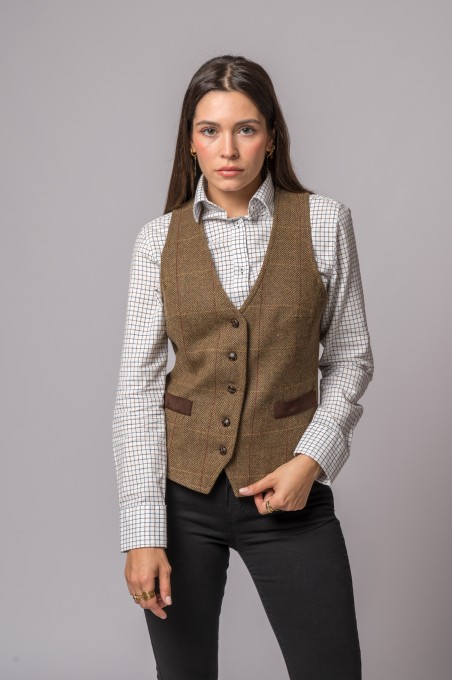 WOOL VEST WITH HERRINGBONE AND RED STRIPES