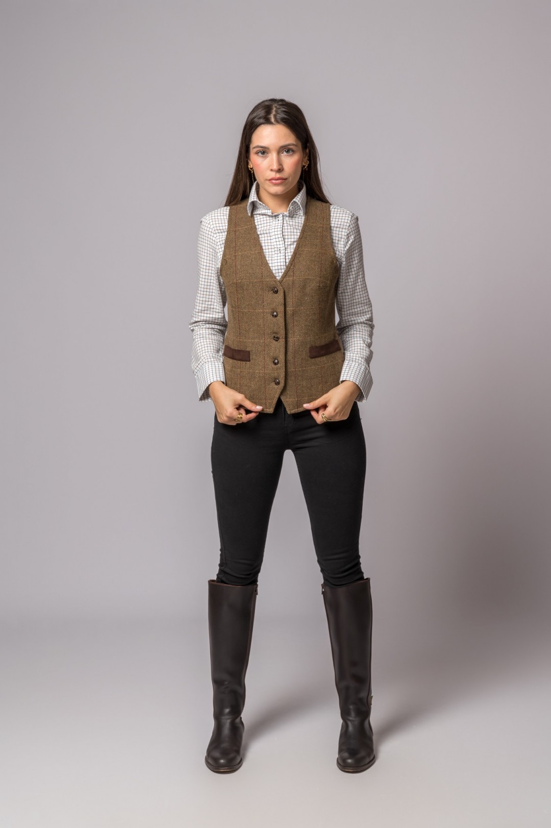 WOOL VEST WITH HERRINGBONE AND RED STRIPES