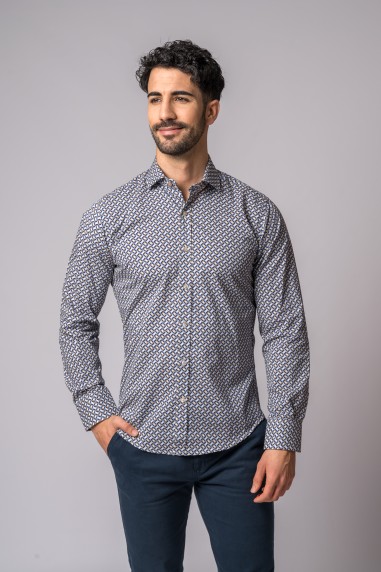 CAMISA COM DIAMANTES AZUL E CAMEL