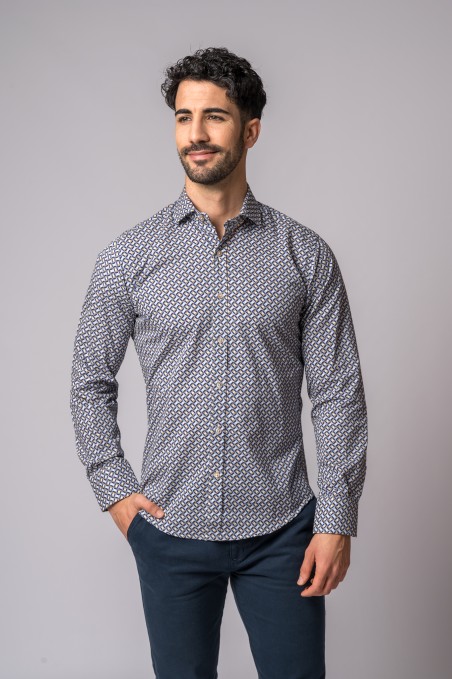 CHEMISE EN DIAMANT BLEU ET CAMEL