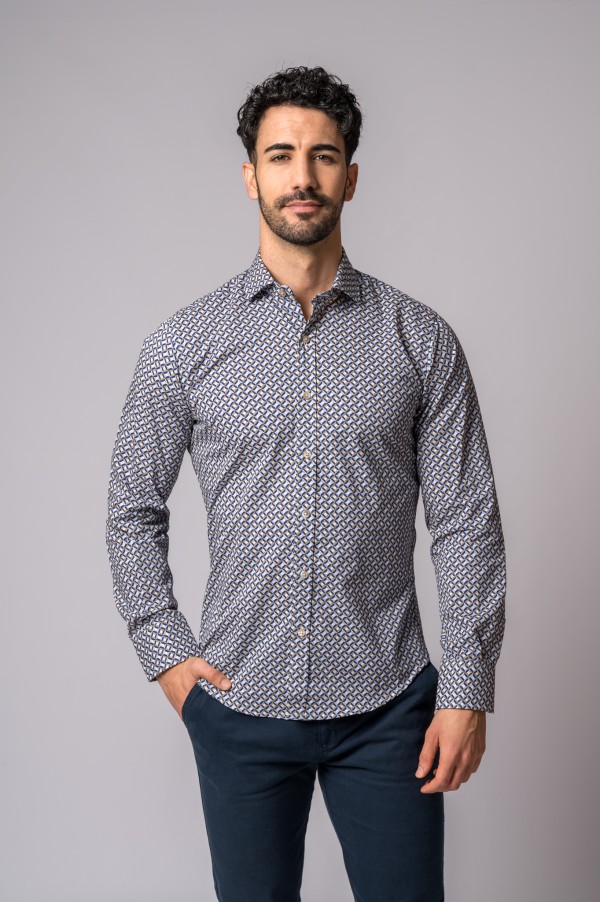 CAMISA COM DIAMANTES AZUL E CAMEL 2