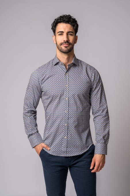 BLUE AND CAMEL DIAMOND PATTERN SHIRT