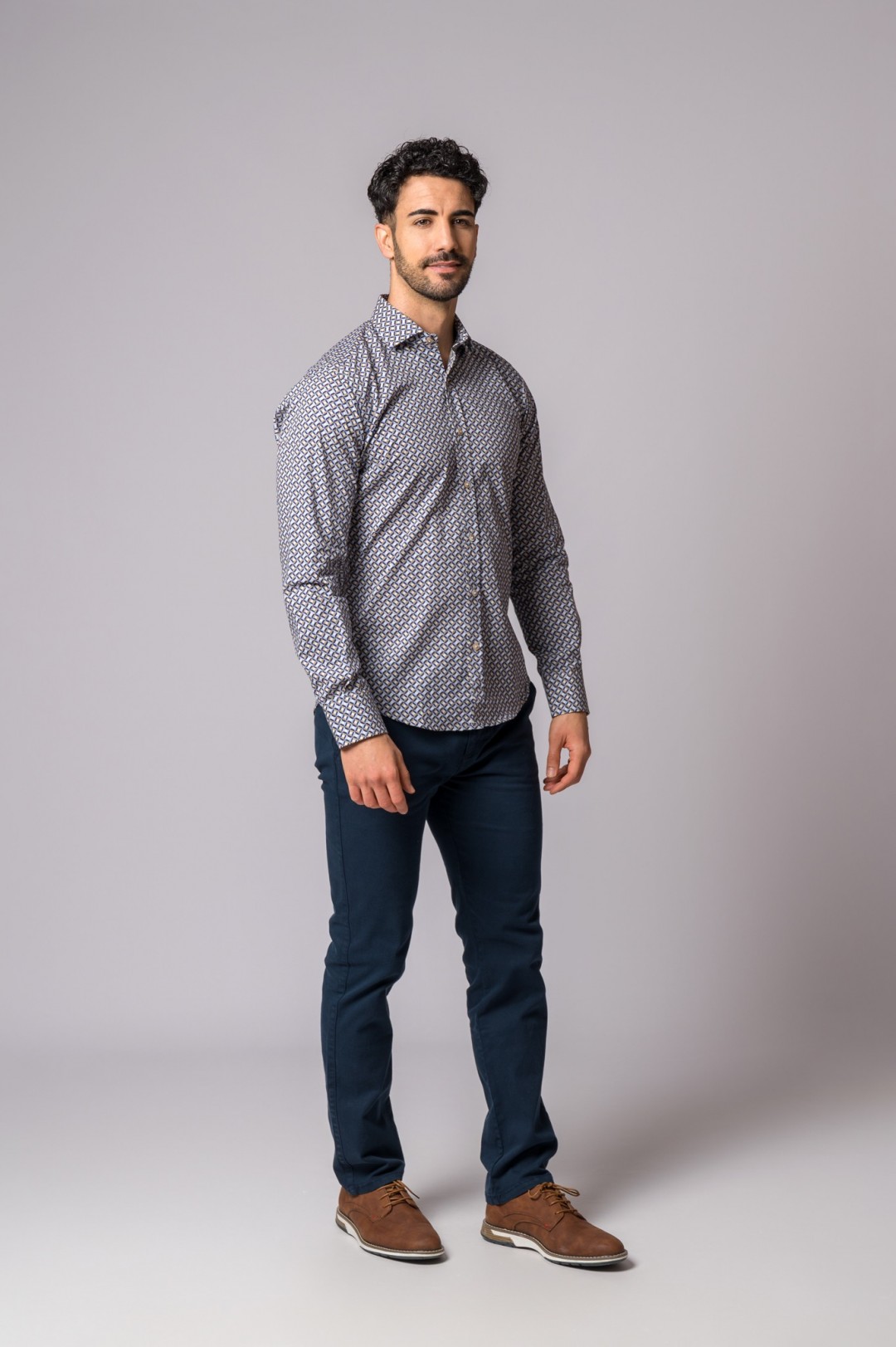 BLUE AND CAMEL DIAMOND PATTERN SHIRT