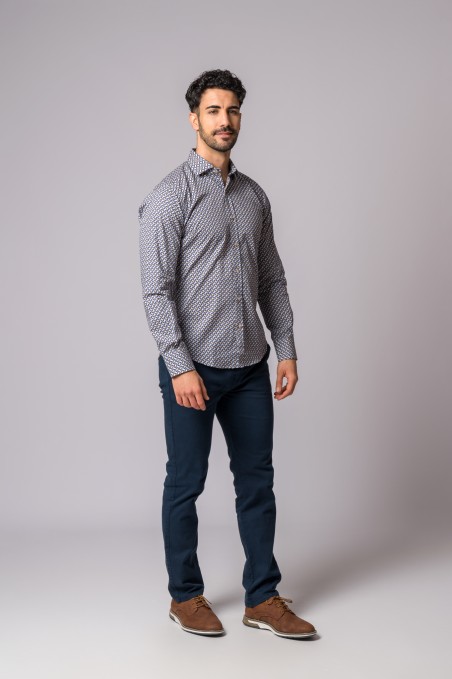 BLUE AND CAMEL DIAMOND PATTERN SHIRT