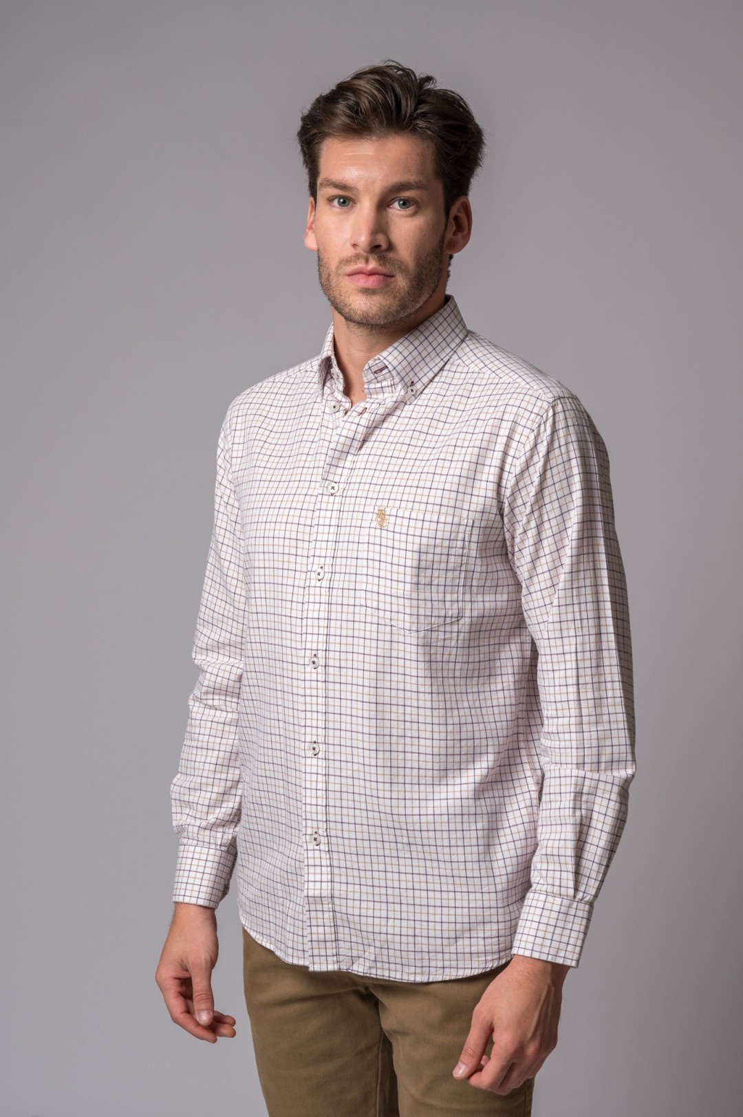 CAMICIA A QUADRI COLOR CAMMELLO E MARRONE