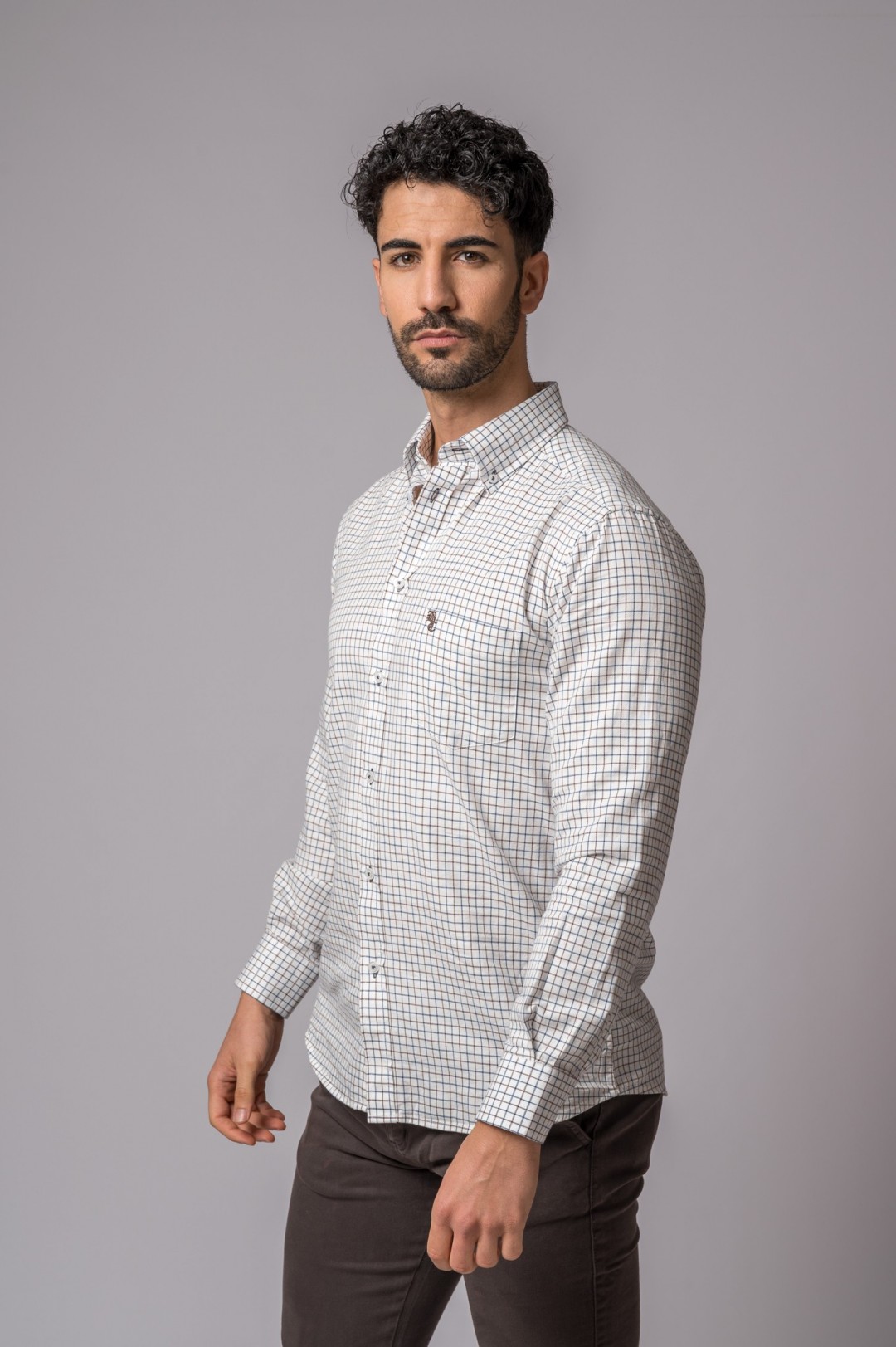 CAMISA CUADROS AZUL Y MARRÓN