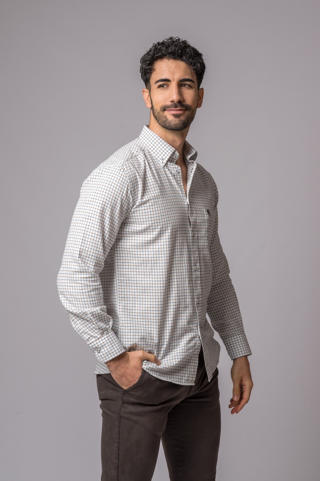 CAMISA CUADROS AZUL Y MARRÓN