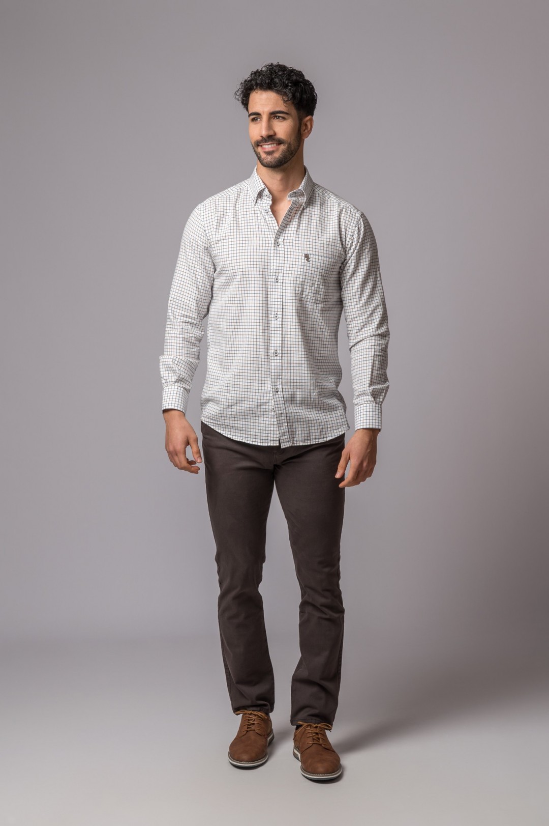 CAMISA CUADROS AZUL Y MARRÓN