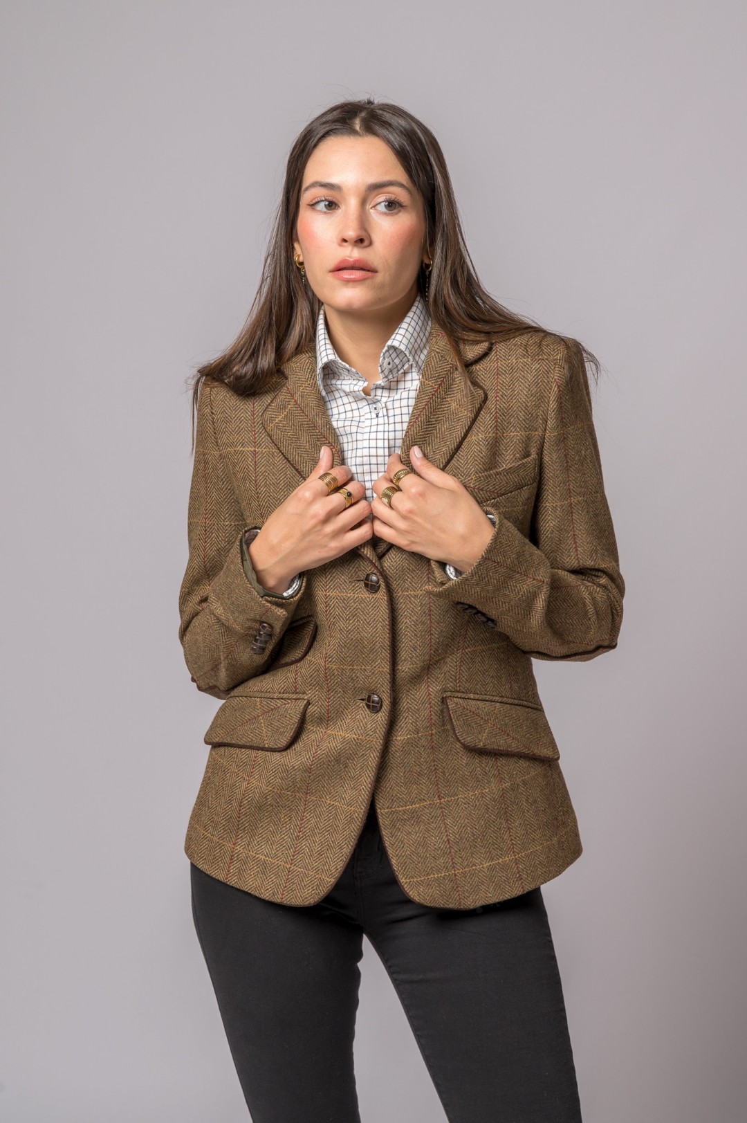 WOOL JACKET HERRINGBONE WITH RED STRIPE