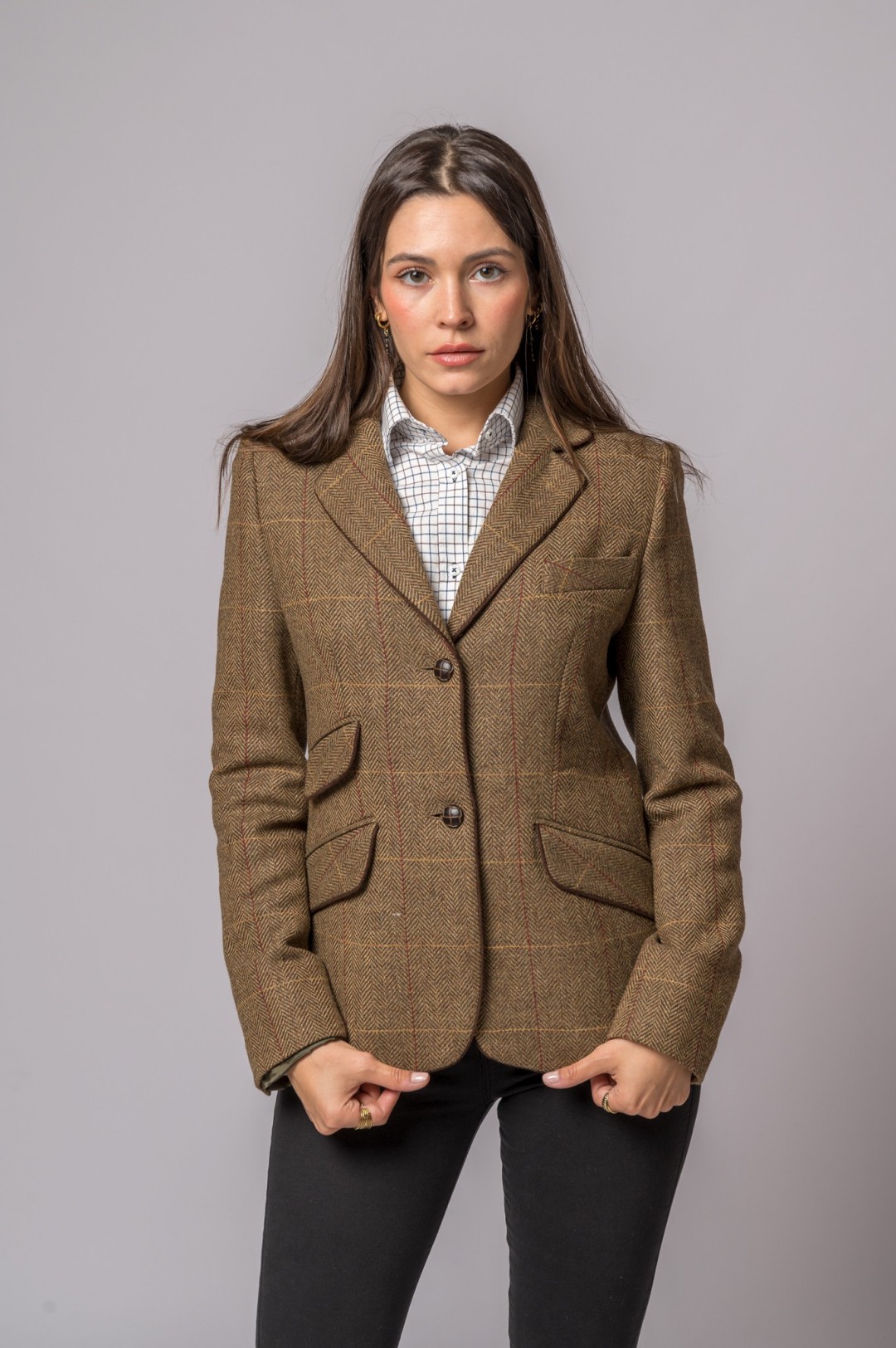 WOOL JACKET HERRINGBONE WITH RED STRIPE