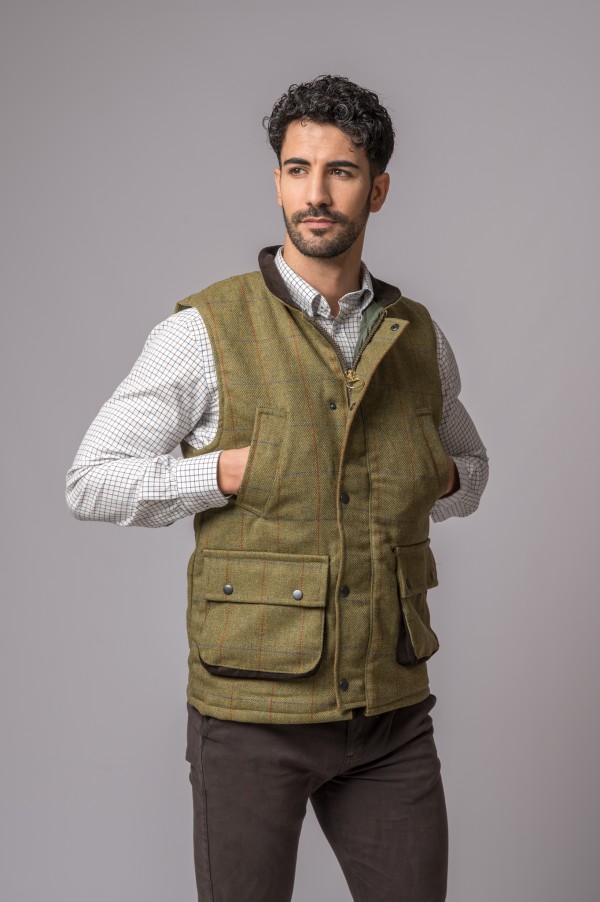 GILET EN TWEED VERT FORÊT