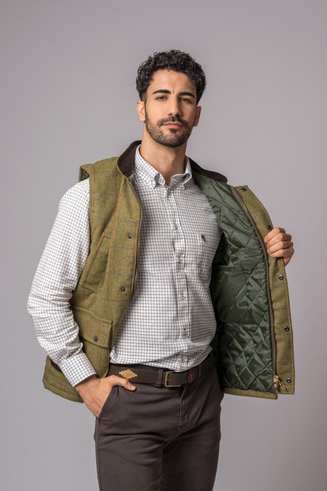 GILET EN TWEED VERT FORÊT