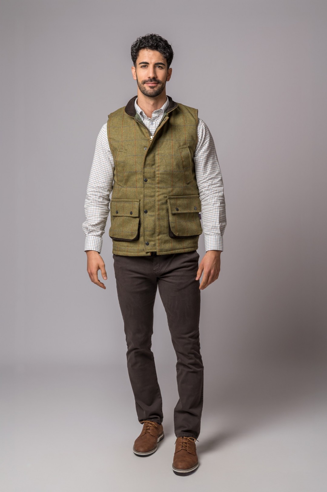 GILET EN TWEED VERT FORÊT