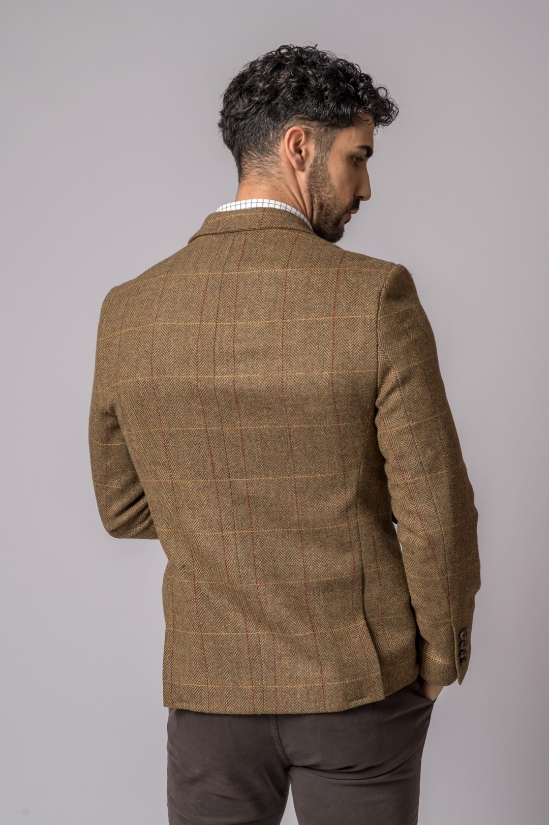 WOOL JACKET HERRINGBONE WITH RED STRIPE