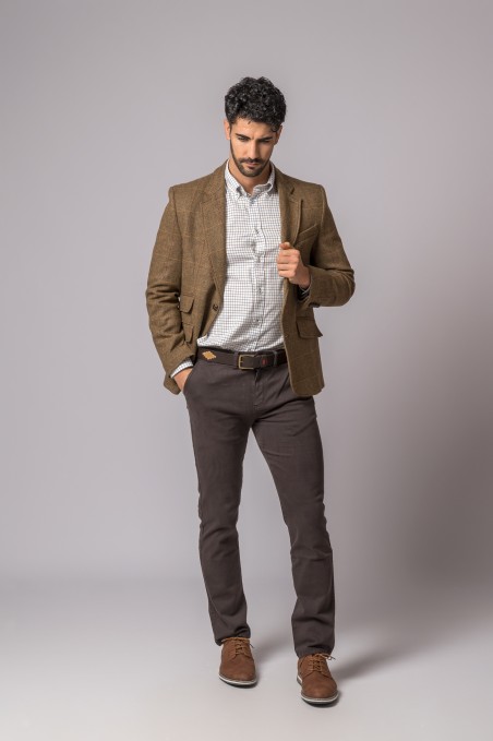 WOOL JACKET HERRINGBONE WITH RED STRIPE