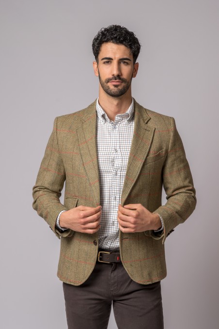 CHAQUETA LANA ESPIGA RAYA ROSA