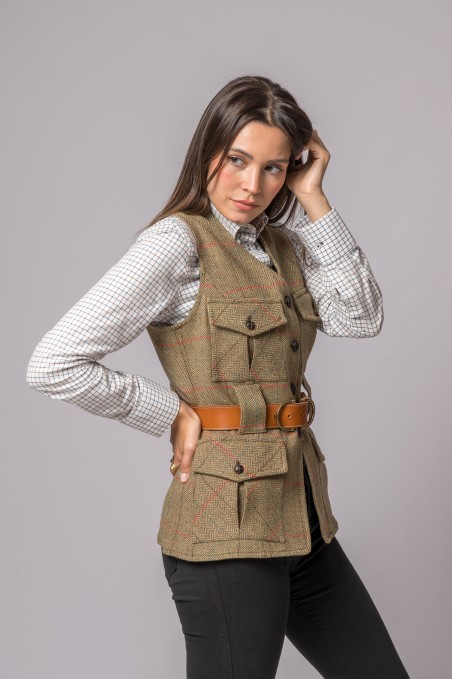 GILET IN LANA 4 TASCHE A RIGHE ROSA