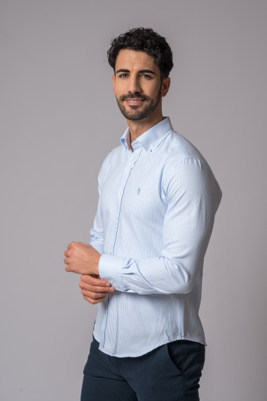 CAMISA ÀS RISCAS BRANCA E AZUL CLARA