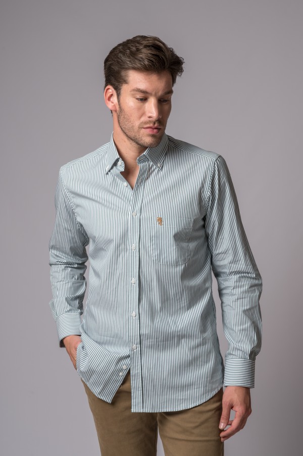 CAMISA RAYAS VERDE BOSQUE Y BLANCO 2