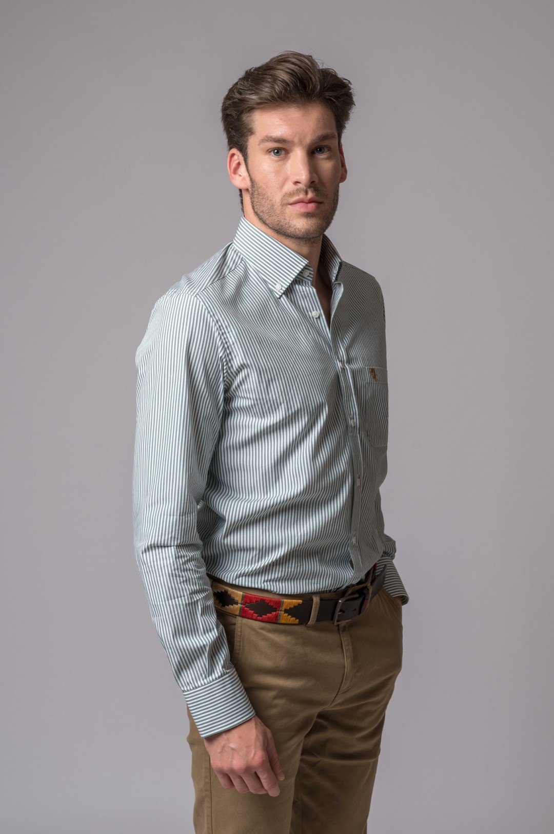 FOREST GREEN AND WHITE STRIPED SHIRT