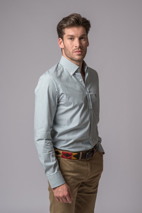 FOREST GREEN AND WHITE STRIPED SHIRT
